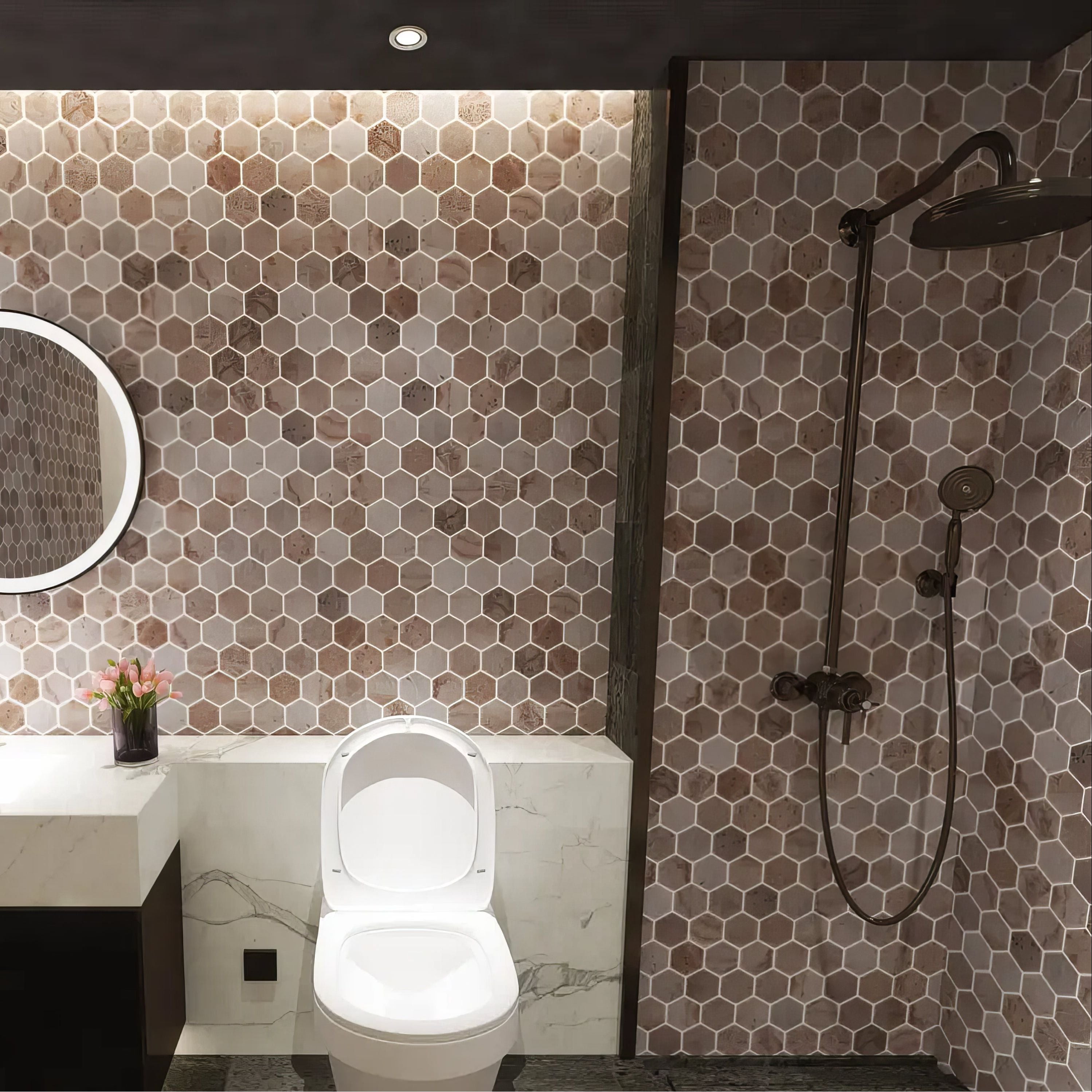 Valencia Tumbled Travertine Hexagon Mosaic Tile