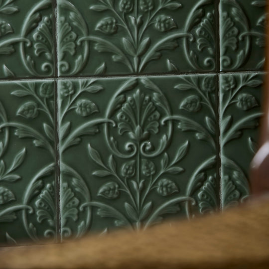 Victorian Style Hampton Court Vines Cabbage Green Gloss Ceramic Wall Tile - alternate view