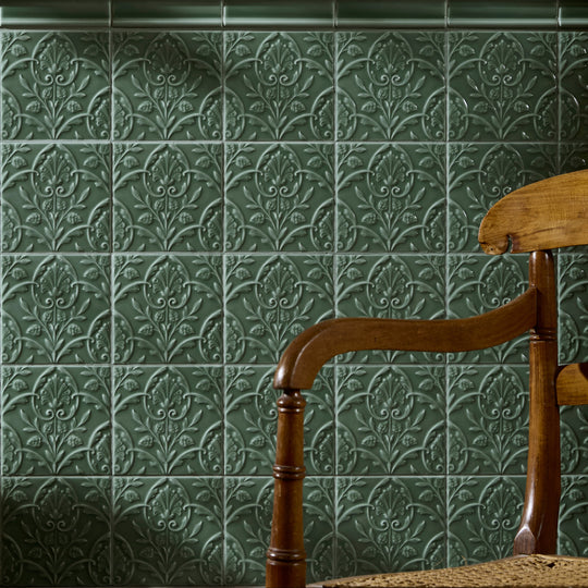 Victorian Style Hampton Court Vines Cabbage Green Gloss Ceramic Wall Tile