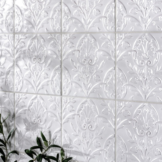 Victorian Style Hampton Court Vines Cotton White Gloss Ceramic Wall Tile - alternate view