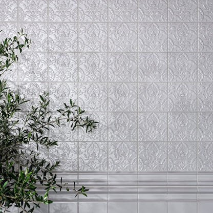 Victorian Style Hampton Court Vines Cotton White Gloss Ceramic Wall Tile