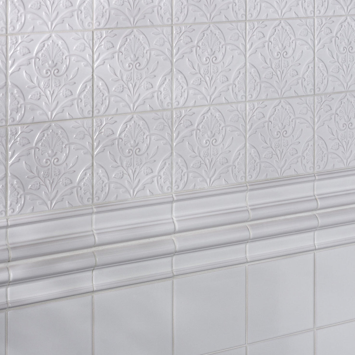 Victorian Style Hampton Court Vines Cotton White Gloss Ceramic Wall Tile
