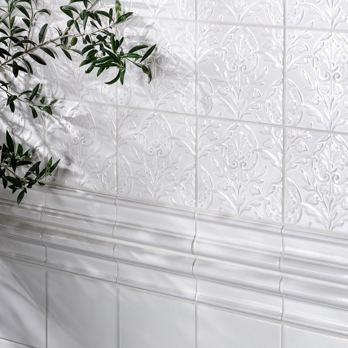 Victorian Style Hampton Court Vines Cotton White Gloss Ceramic Wall Tile