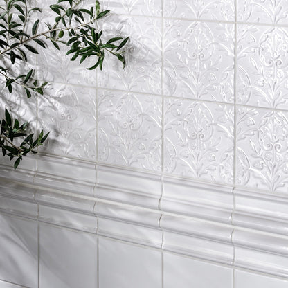 Victorian Style Hampton Court Vines Cotton White Gloss Ceramic Wall Tile