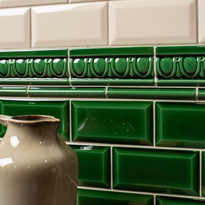 Victorian Green Astragal Moulding Ceramic Wall Tile 152x21mm