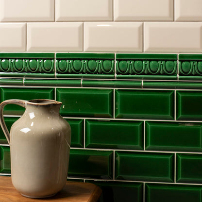 Victorian Green Astragal Moulding Ceramic Wall Tile 152x21mm