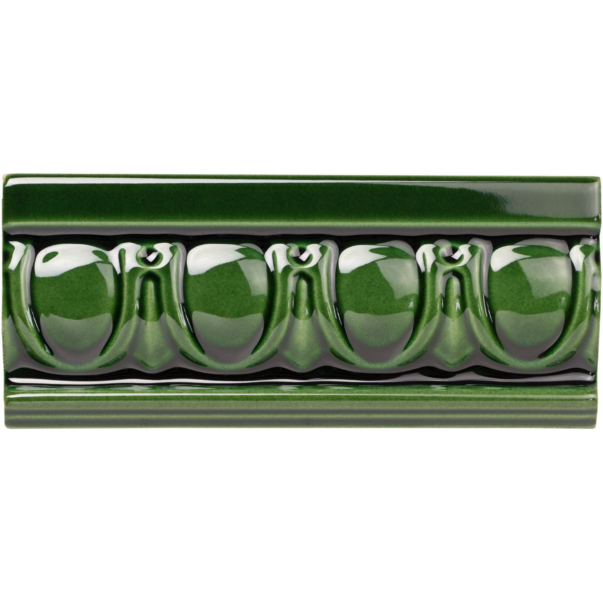 Victorian Green Egg & Dart Moulding Ceramic Wall Tile 152x65mm - Gloss
