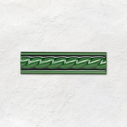 Victorian Green Rope Moulding Ceramic Wall Tile 152x40mm