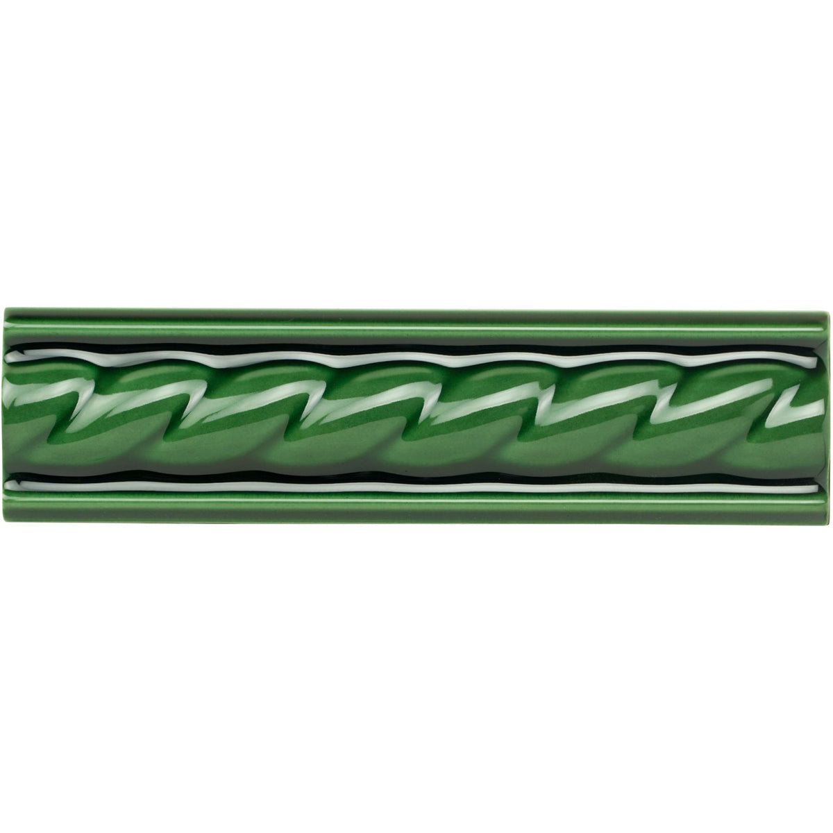 Victorian Green Rope Moulding Ceramic Wall Tile 152x40mm - Gloss