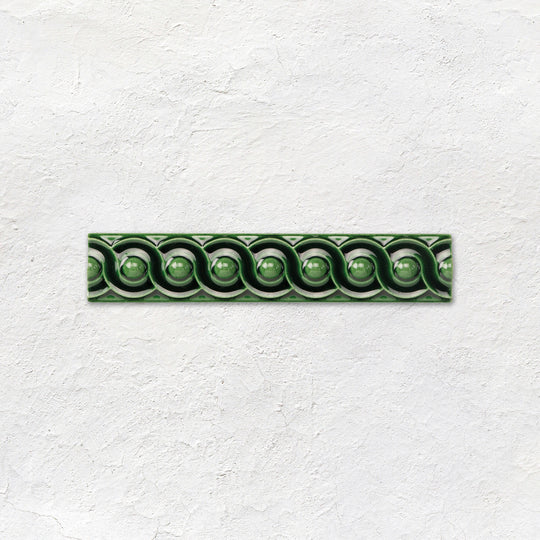 Victorian Green Scroll Moulding Ceramic Wall Tile 152x29mm