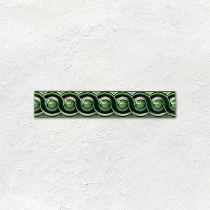 Victorian Green Scroll Moulding Ceramic Wall Tile 152x29mm
