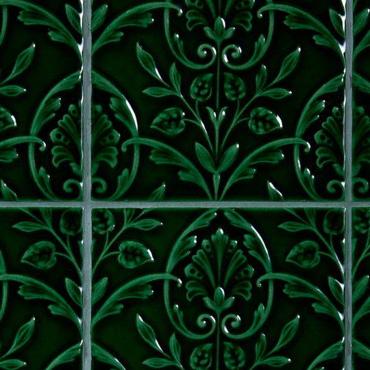 Victorian Style Hampton Court Vines Olive Green Gloss Ceramic Wall Tile - alternate view
