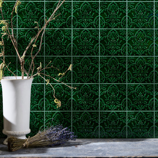 Victorian Style Hampton Court Vines Olive Green Gloss Ceramic Wall Tile