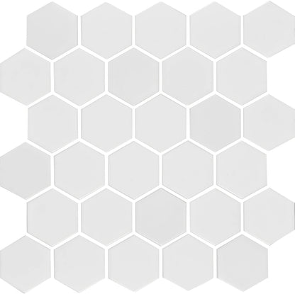 White Large Honeycomb Floor Mosaic - Hyperion Tiles