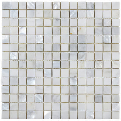 White Marble &amp; Mother of Pearl Mosaic 2 x 2cm - Hyperion Tiles