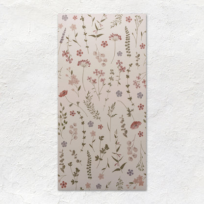 Rectangular wall tile wildflower rose 60x30cm with delicate pink mauve and green botanical pattern on beige background