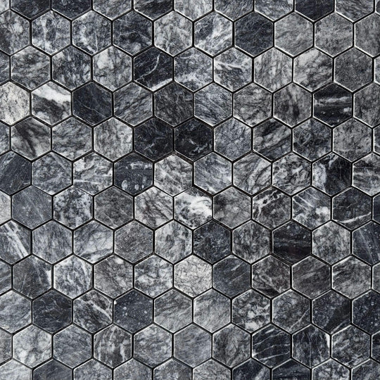 Platinum Black Polished Marble Hexagon Mosaic Wall & Floor Tile