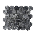 Full sheet of Platinum Black polished marble hexagon mosaic laid flat