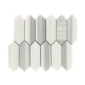 Full mesh-backed sheet of honed Equator marble picket mosaic in white and grey