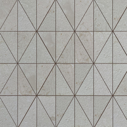 Full sheet of Shellstone brushed limestone triangle mosaic laid flat
