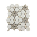 Close detail of tumbled travertine starline mosaic showing rounded edges and open natural pitting