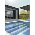 Abalone Ocean Iridescent Glass Mosaic blue iridescent glass mosaic lining a rectangular swimming pool