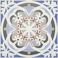 Abbey fountains patterned tile with blue gray and white ornate symmetrical floral design for decorative use