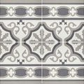 Gray and white patterned ceramic abbey waverley border tile with ornate vintage inspired design for flooring