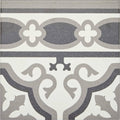 Abbey waverley border tile featuring gray and white patterned ceramic with ornate vintage floral motifs
