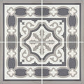 Abbey waverley corner tile featuring gray and white ornate vintage-inspired patterned floor tile design