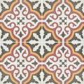 Abbey Whitby patterned ceramic floor tile with intricate floral and geometric designs in terracotta ochre gray and off-white