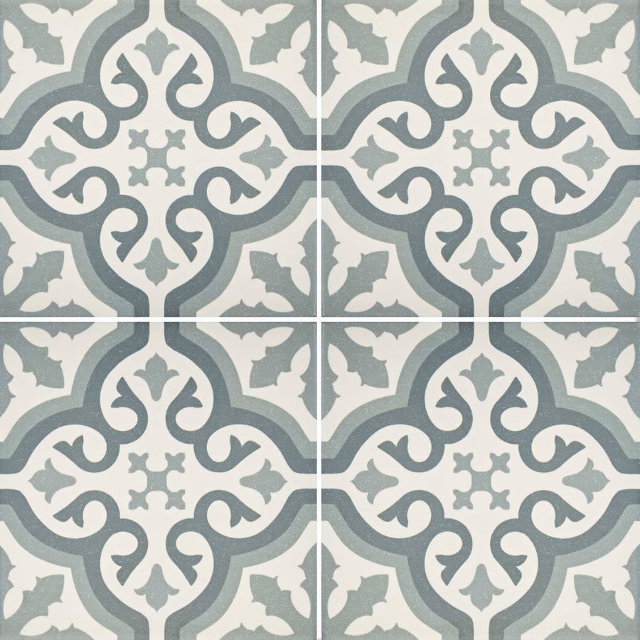 Gray and white ornate patterned ceramic floor tiles from abbey wrightington collection for stylish flooring