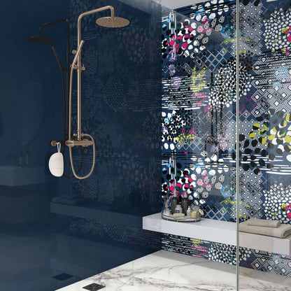 Abstract Pattern Navy Blue Shower Panel