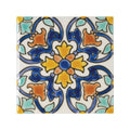 Acapulco luna 10x10cm square ceramic tile with vibrant hand-painted blue yellow orange and teal floral vine pattern