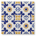 Acapulco ortiz 10x10cm blue and yellow patterned ceramic tiles with intricate floral and scrollwork designs