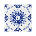 A square ceramic tile acapulco salazar 10x10cm with white base and blue hand-painted floral and swirl patterns
