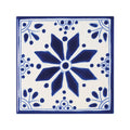 Square ceramic tile Acapulco Zenil 10x10cm with white base and deep blue hand-painted floral starburst design