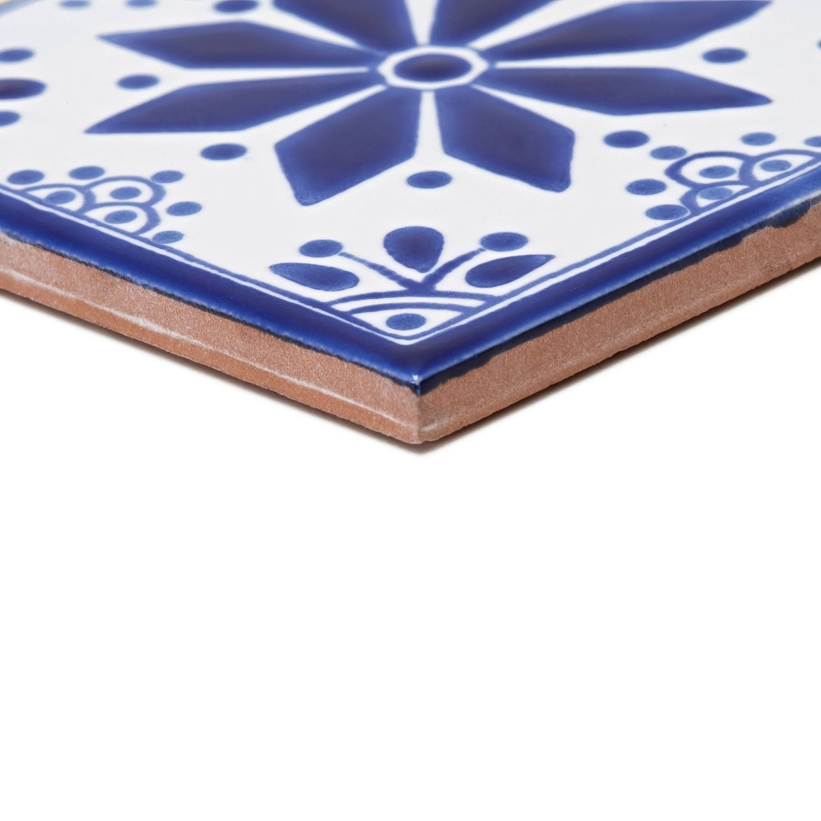Blue and white ceramic tile with a floral pattern acapulco zenil 10x10cm decorative wall and floor tile