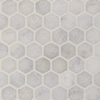 Carrara White Tumbled Marble 48mm Hexagon Mosaic Wall & Floor Tile - thumbnail 3
