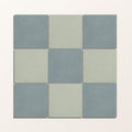 Adventuras olive field porcelain nine square tiles in a 3x3 grid with matte muted blue gray and sage green colors