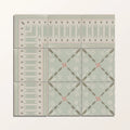 Set of four adventuras porto olive porcelain tiles in muted sage green with geometric and floral gray dusty rose patterns