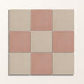 Nine square adventuras rose field porcelain tiles in muted beige and soft terracotta with a matte finish arranged in a grid
