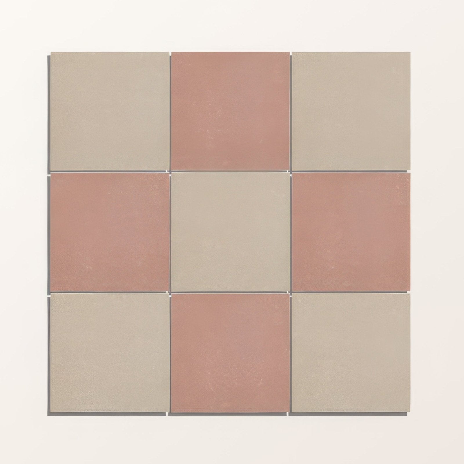 Adventuras rose field porcelain square mosaic tile with a checkerboard pattern of muted beige and dusty rose colors