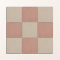 Adventuras rose field porcelain square mosaic tile with a checkerboard pattern of muted beige and dusty rose colors