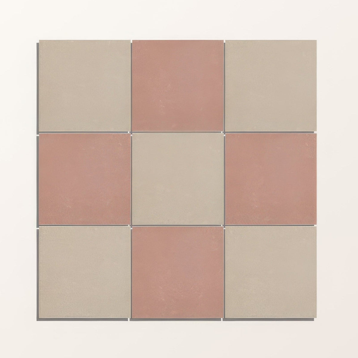 Adventuras rose field porcelain square mosaic tile with a checkerboard pattern of muted beige and dusty rose colors