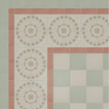 Adventuras rose field porcelain tile wall in pastel green and terracotta with decorative circular patterns