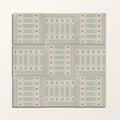 Set of nine Adventuras Ziggy Border Olive porcelain tiles with muted sage green and cream geometric triangular patterns