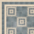 Blue and cream geometric patterned porcelain floor tiles with vintage-inspired design from Adventuras Ziggy Corner blue