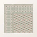 A square mosaic tile panel with geometric triangular and zigzag patterns in sage green pink and gray porcelain