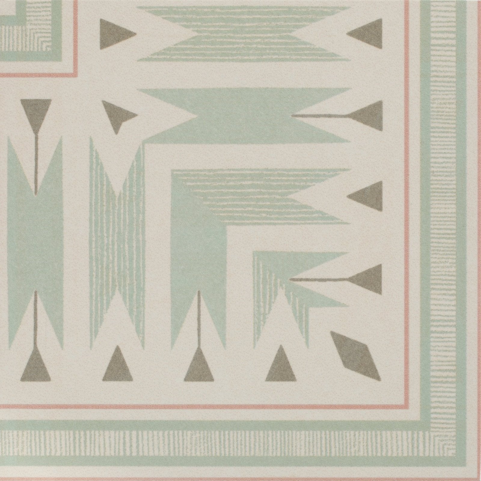 Adventuras Ziggy Corner olive porcelain wallpaper with geometric modern tribal design in sage green gray and soft pink accents